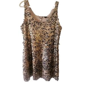 BKE Boutique Sequin Mini Dress Gold & Brown Large New